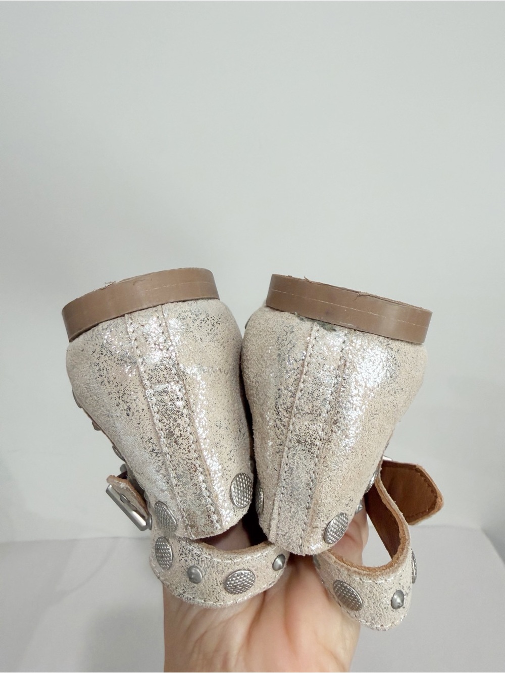 FREE PEOPLE Mystic Mary Jane Flats Champagne Studded Festival Size 38 - Picture 10 of 14